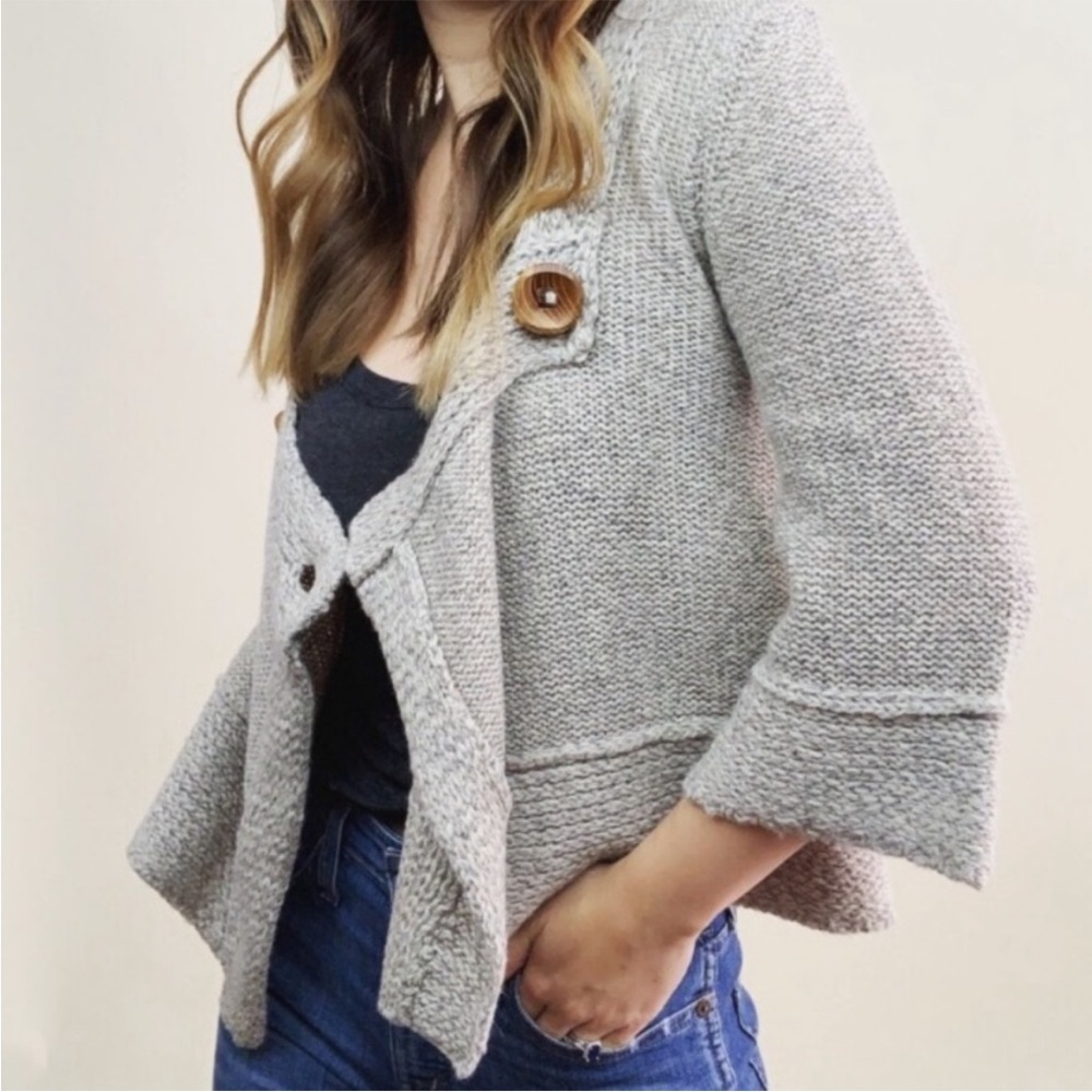 Free People Wool Blend Button Cropped Knit Cross Sweater Neutral size XS